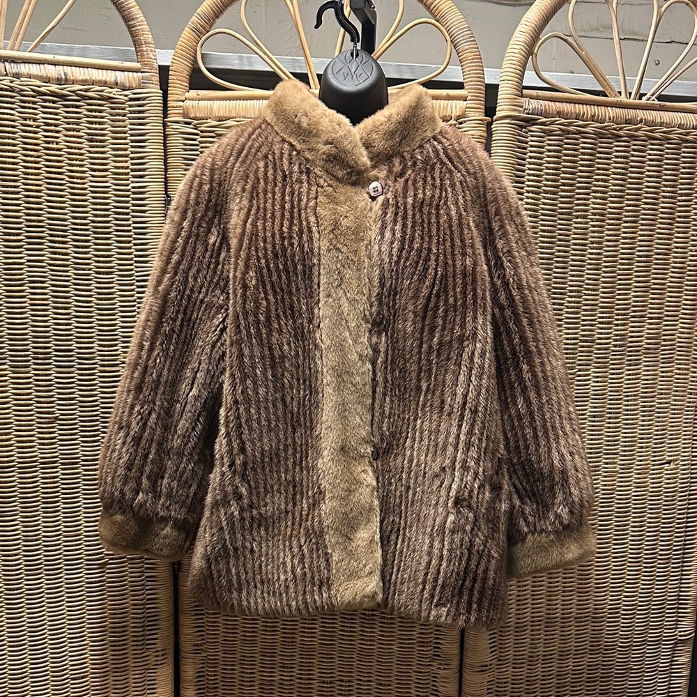 Luxurious Brown Striped Mink Fur Coat